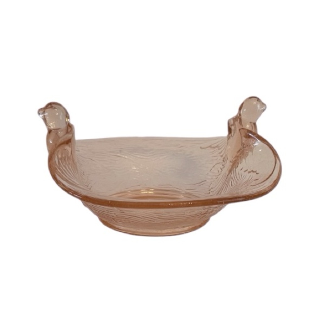 Vintage Fenton Pink Depression Glass Bird Nest Bowl w/ Bird Handles | Elegant